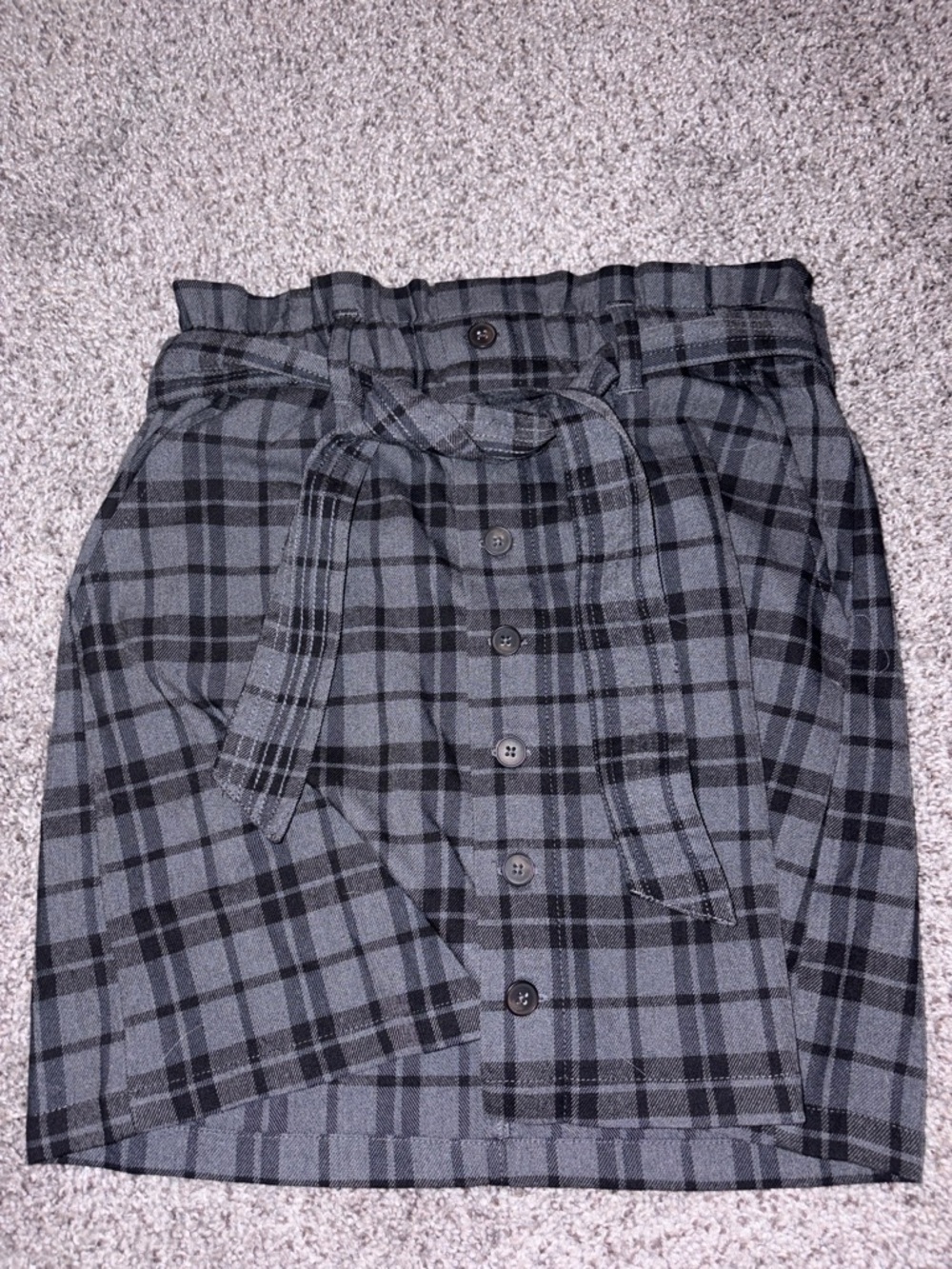 Jolt Black and Gray Plaid Button-Front Mini Skirt with Waist Tie